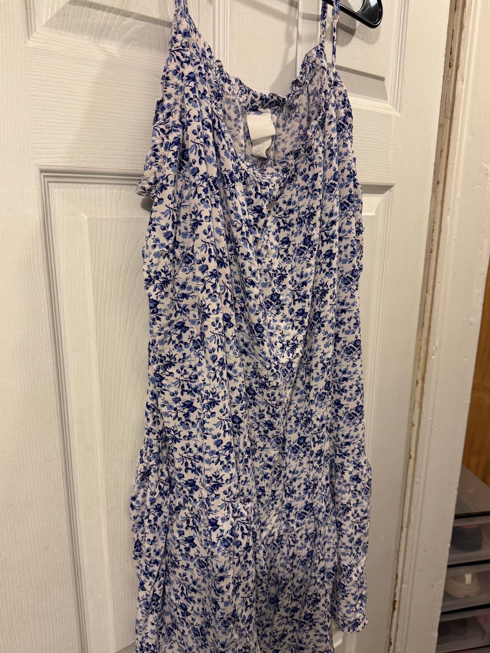 H&M Blue and White Floral Spaghetti Strap Sundress